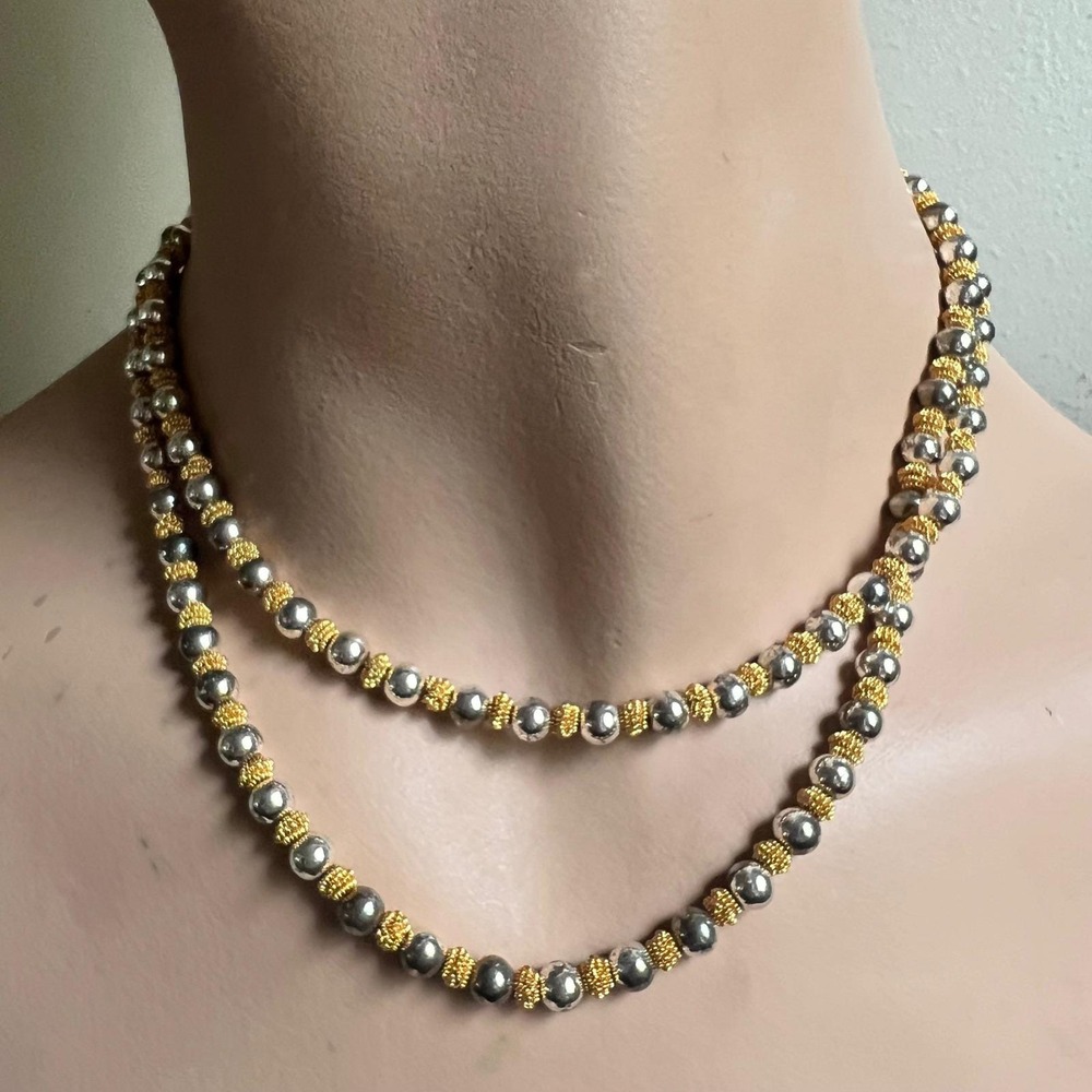 Anne Klein Two Tone Mixed‎ Metal Beaded Strand Necklace 36" Eclectic